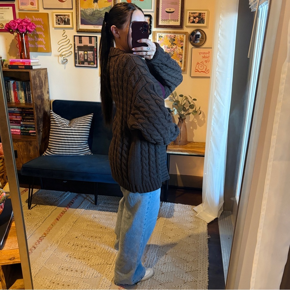 Undra Celeste Brown Cable Knit Cardigan Sweater - Picture 7 of 9
